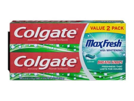 Colgate Max Fresh Toothpaste with Mini Breath Strips  Clean Mint - 6 Ounce (2 Pack) Online now