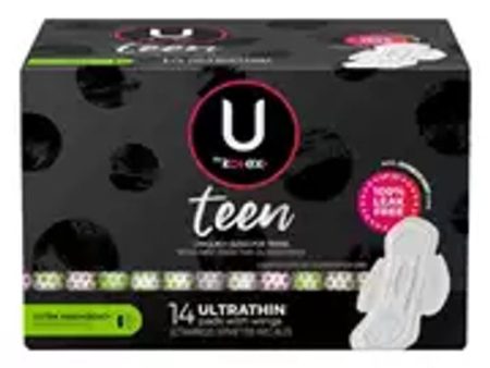 U by Kotex Teen Ultra Thin Feminine Pads with Wings  Extra Absorbency  Unscented  14 Count Supply