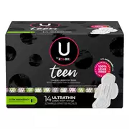 U by Kotex Teen Ultra Thin Feminine Pads with Wings  Extra Absorbency  Unscented  14 Count Supply