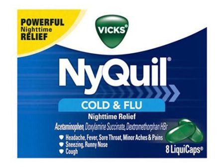 Vicks NyQuil Cold & Flu Nighttime Relief LiquiCaps 8 Count Supply