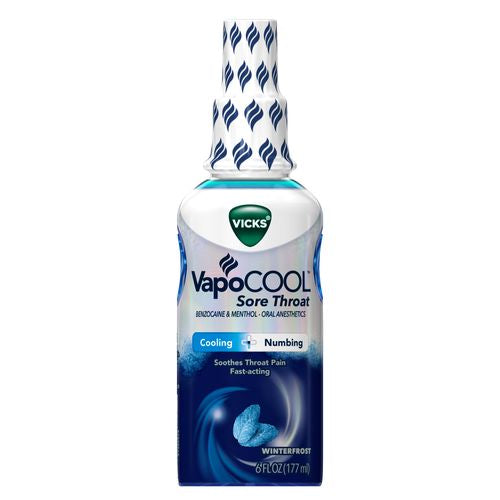 Vicks VapoCool Sore Throat Spray  Benzocaine & Menthol  Over-the-Counter Medicine  Winterfrost  6 Oz Sale