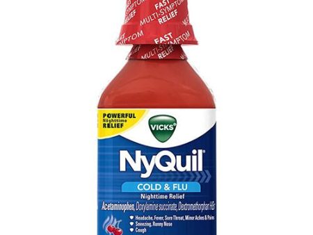 Vicks NyQuil, Nighttime Cold & Flu Symptom Relief, Relives Aches, Fever, Sore Throat, Sneezing, Runny Nose, Cough, 8 Fl Oz, Cherry Flavor For Discount