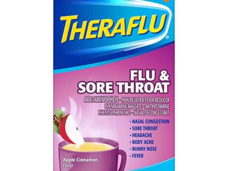 Theraflu Flu & Sore Throat Powder, Apple Cinnamon Flavor, 6 Packets Sale