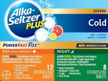 Alka-Seltzer Plus NSAID Cough Cold Day Night Pack PowerFast Fizz Tablets - Citrus Lemon - 20ct For Cheap