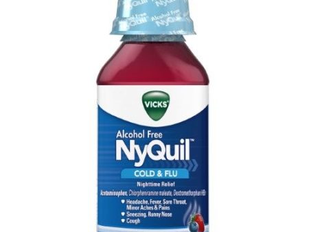 Vicks NyQuil ALCOHOL FREE Cold & Flu Relief Liquid Medicine, Powerful Multi-Symptom Nighttime Relief For Headache, Fever, Sore Throat, Sneezing, Runny Nose And Cough, Berry Flavor, 12 FL OZ (B005ZD6DUI) Online