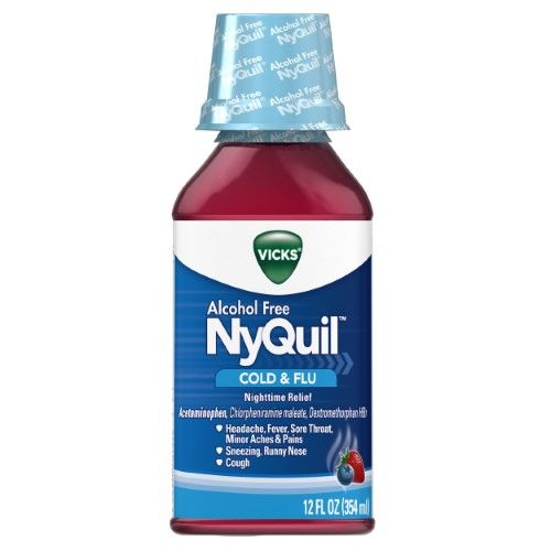 Vicks NyQuil ALCOHOL FREE Cold & Flu Relief Liquid Medicine, Powerful Multi-Symptom Nighttime Relief For Headache, Fever, Sore Throat, Sneezing, Runny Nose And Cough, Berry Flavor, 12 FL OZ (B005ZD6DUI) Online