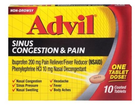 Advil Sinus Congestion & Pain Relief  Pain & Fever Reducer  10 Ct For Discount