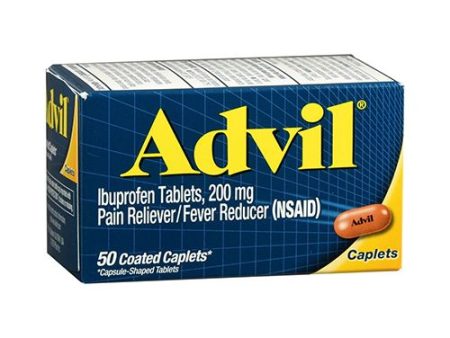 Advil Coated Caplets Pain Reliever and Fever Reducer  Ibuprofen 200Mg  50 Count  Fast-Acting Formula for Headache Relief  Toothache Pain Relief and Arthritis Pain Relief Fashion