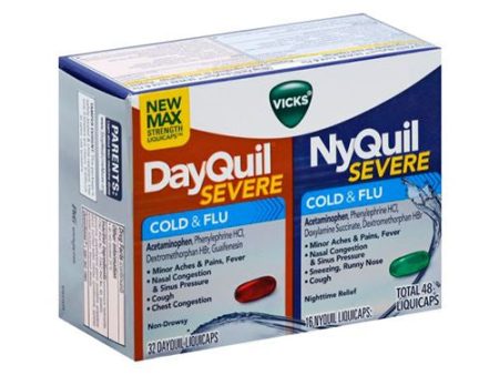 Vicks DayQuil & NyQuil Severe Liquicaps  Cough  Cold & Flu Relief  Over-the-Counter Medicine  48 Ct For Discount