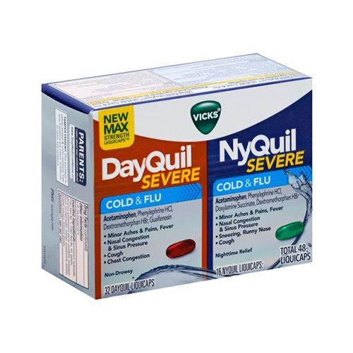 Vicks DayQuil & NyQuil Severe Liquicaps  Cough  Cold & Flu Relief  Over-the-Counter Medicine  48 Ct For Discount