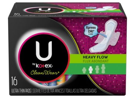 U by Kotex CleanWear Ultra Thin Pads with Wings  Heavy Flow  Unscented  16 Count For Discount