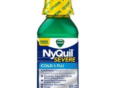 Vicks NyQuil SEVERE Cough Cold and Flu Nighttime Relief Liquid, 8 Fl Oz - Relieves Nighttime Sore Throat, Fever, and Congestion Online