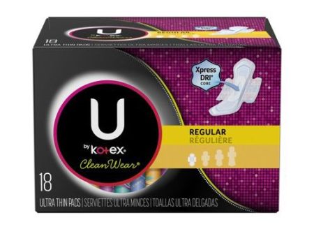 U by Kotex CleanWear Ultra Thin Pads with Wings, Regular, Unscented, 18 Count Fashion