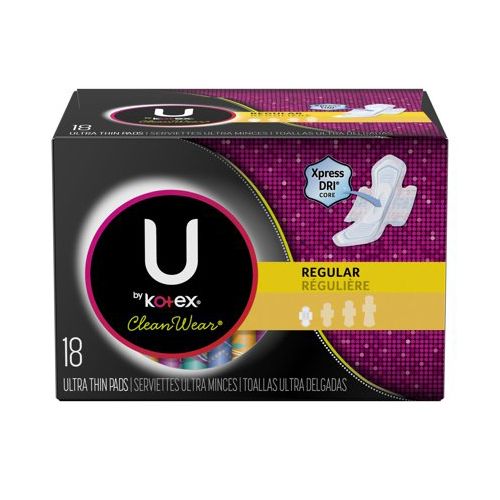 U by Kotex CleanWear Ultra Thin Pads with Wings, Regular, Unscented, 18 Count Fashion