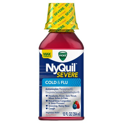 Vicks NyQuil Severe Cold and Flu Medicine  Liquid Over-the-Counter Medicine  Berry  12 Oz Fashion