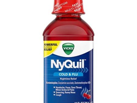 Vicks NyQuil Cold and Flu Relief Liquid Medicine  Over-the-Counter Medicine  Cherry  12 Oz Online Sale