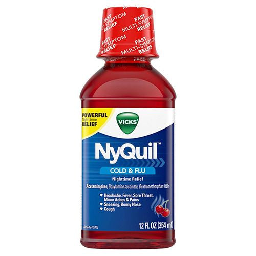 Vicks NyQuil Cold and Flu Relief Liquid Medicine  Over-the-Counter Medicine  Cherry  12 Oz Online Sale