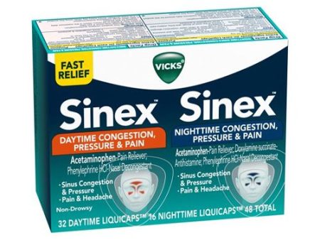 Vicks Sinex Daytime Nighttime Congestion, Pressure & Pain LiquiCaps 48 ct Box For Cheap