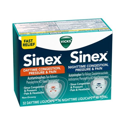 Vicks Sinex Daytime Nighttime Congestion, Pressure & Pain LiquiCaps 48 ct Box For Cheap