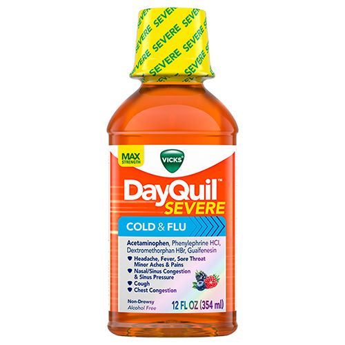 Vicks DayQuil Severe Cold  Cough & Flu Liquid Medicine  Over-the-Counter Medicine  12 Oz For Sale