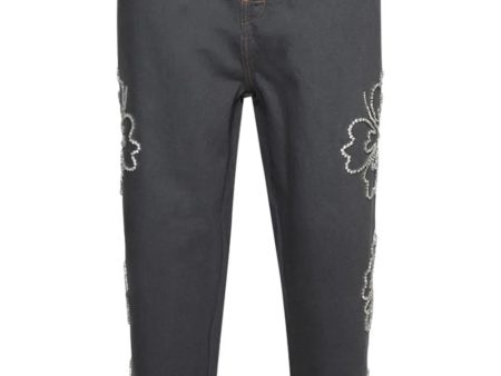 Hibiscus Embroidered Jeans For Discount