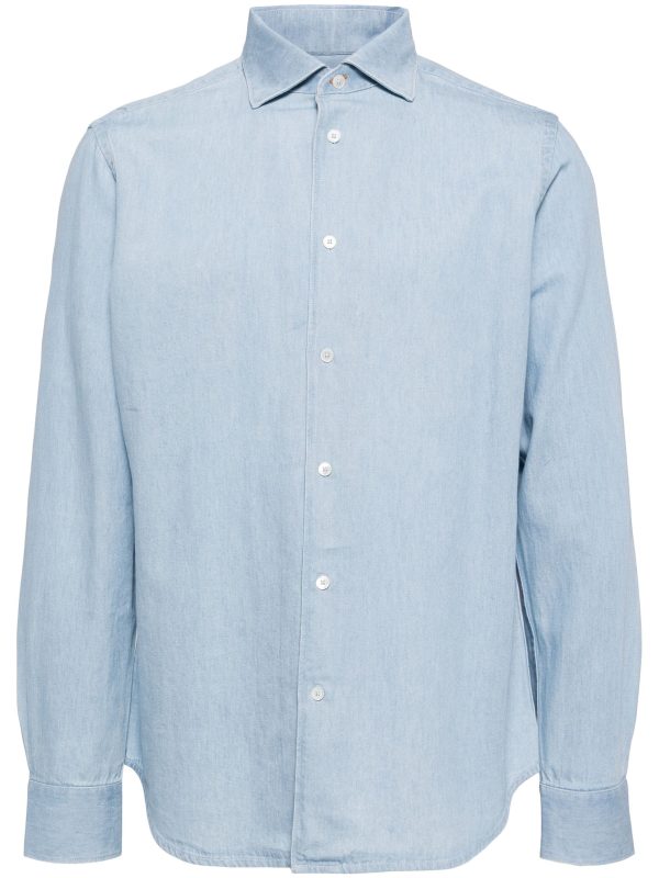 Button-Up Denim Shirt Hot on Sale