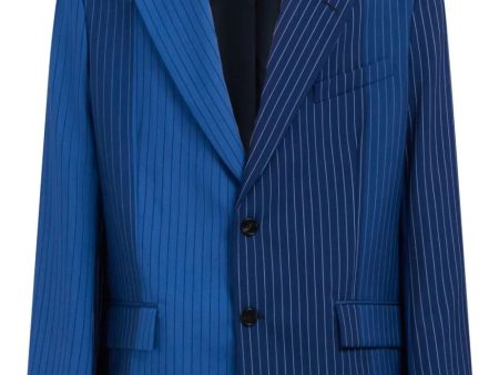 Two-Tone Pinstriped Wool Blazer For Discount