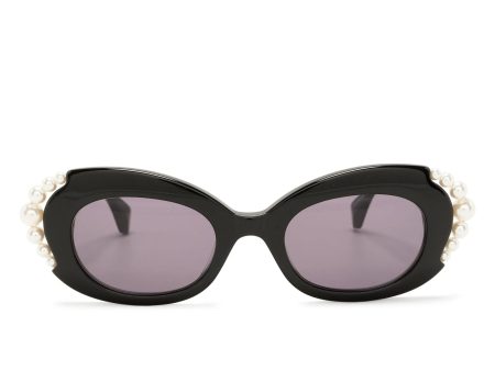 Pearl-Detailing Oval-Frame Sunglasses Online Sale