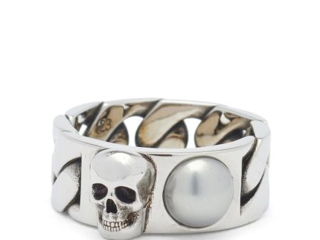 Skull Pearl-Embellished Chain Ring For Cheap